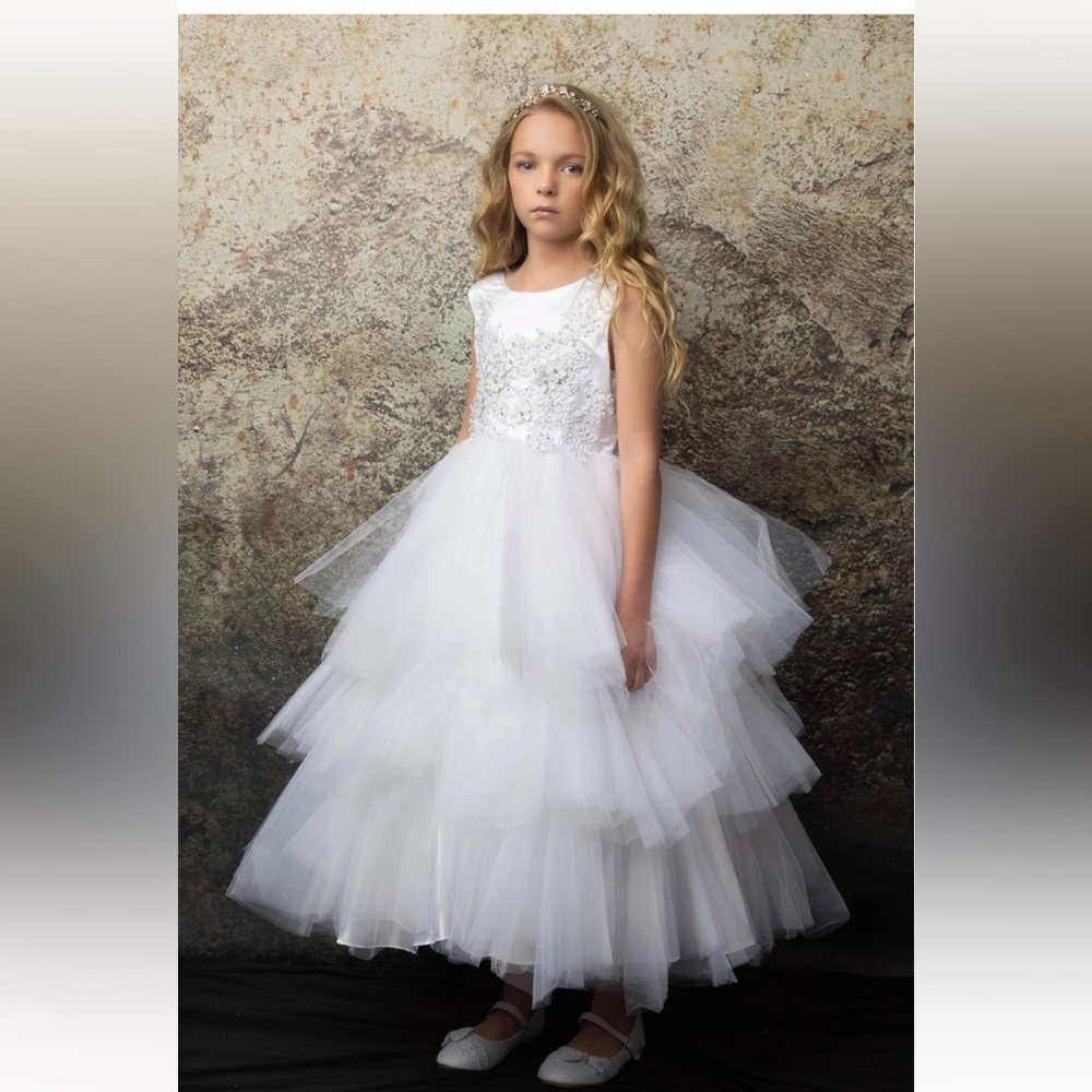White Ruffled Tiered Sleeveless Gown